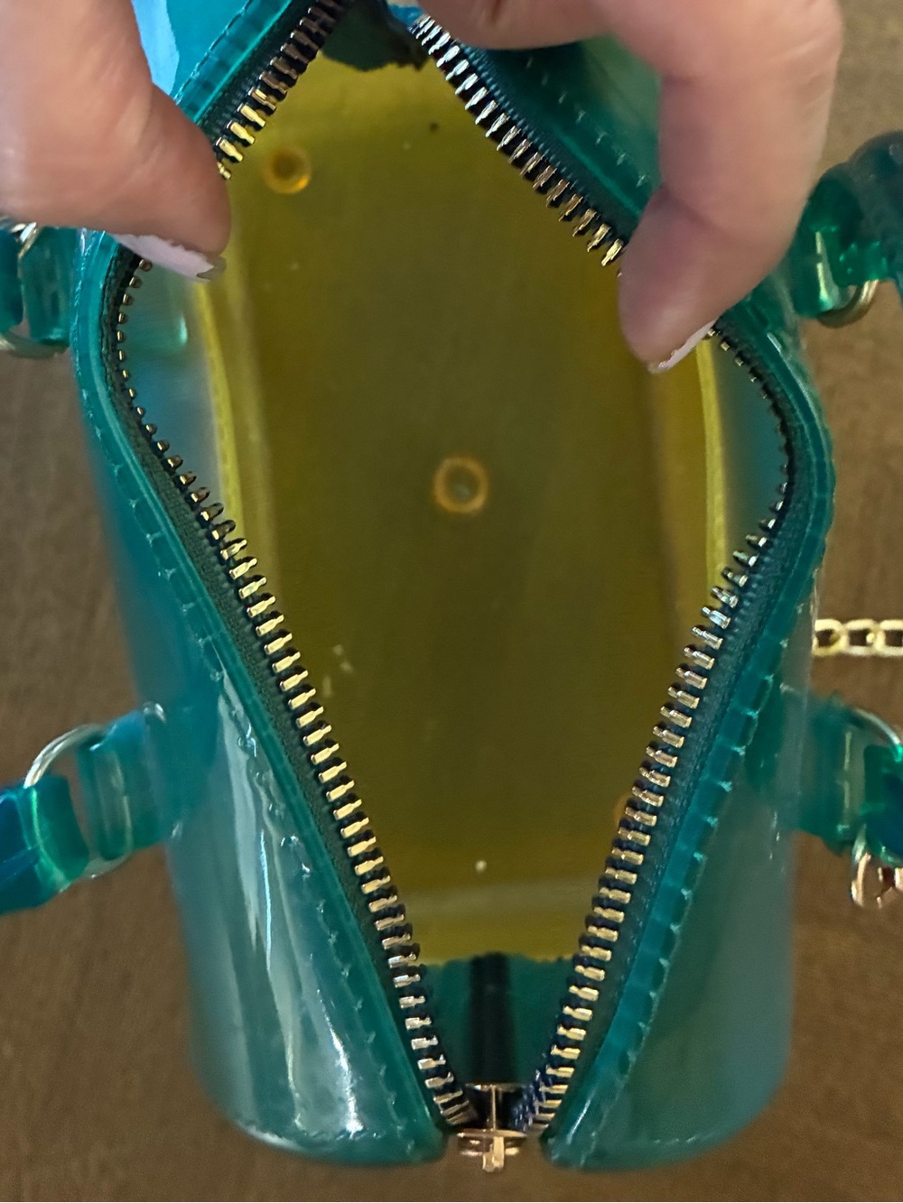 Clear Ombre Teal-to-Yellow Mini Crossbody Bag with Gold Chain - Picture 3 of 6